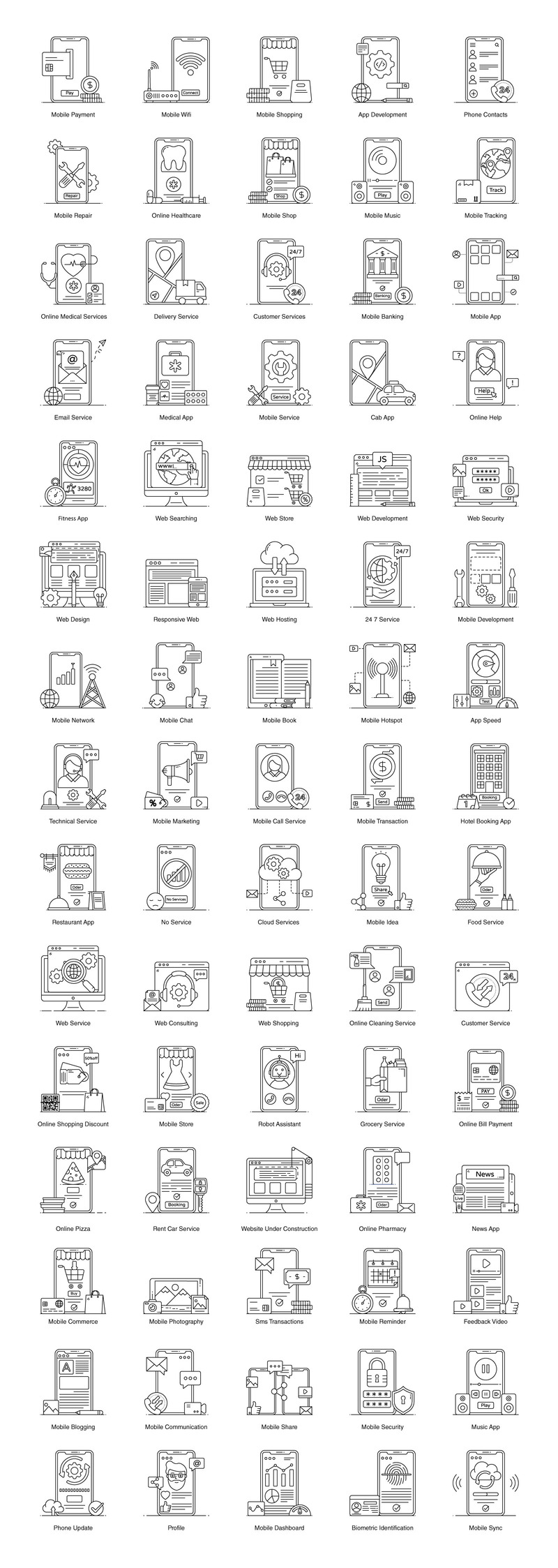 Iconos planos de servicios web y móviles - Características Imagen 2