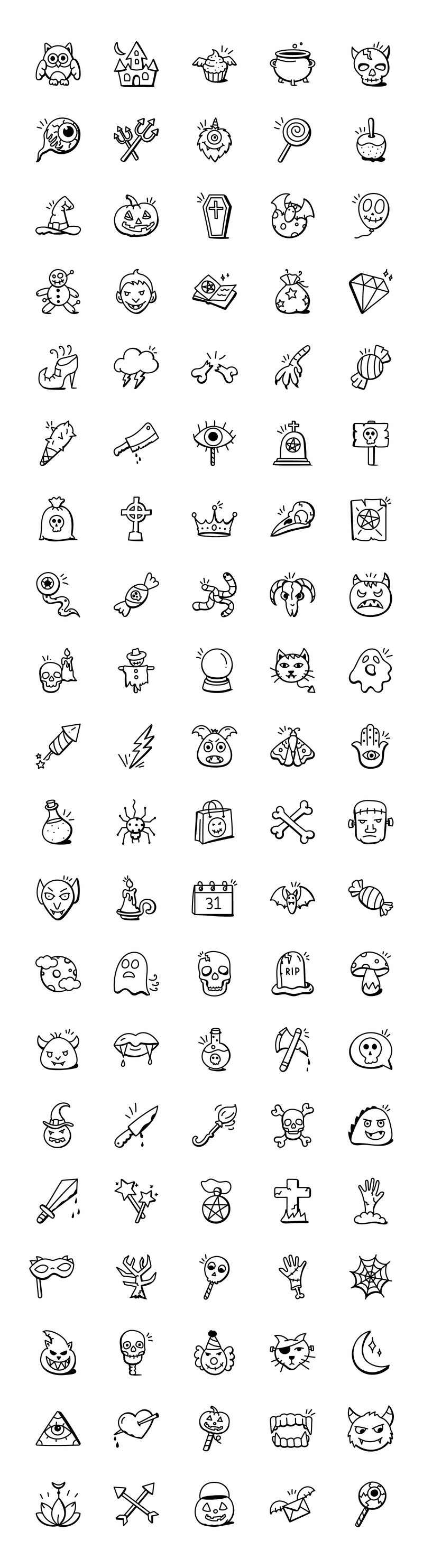 Uppsättning av skrämmande doodle Halloween ikoner - Features Image 1