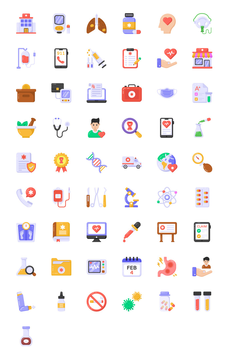 55 platte kanker vector iconen - Features Image 1