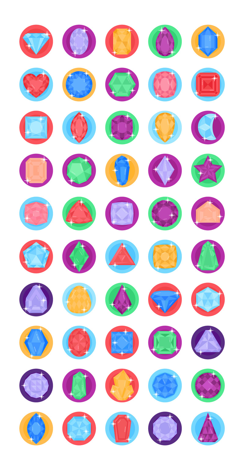 Flat Gemstone Icons - 50 Vector Icons - Features Image 1