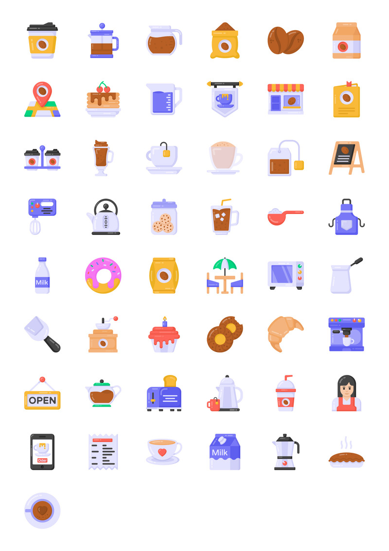 Coffee Icons - 49 Flat Vector Icons - Features Image 1