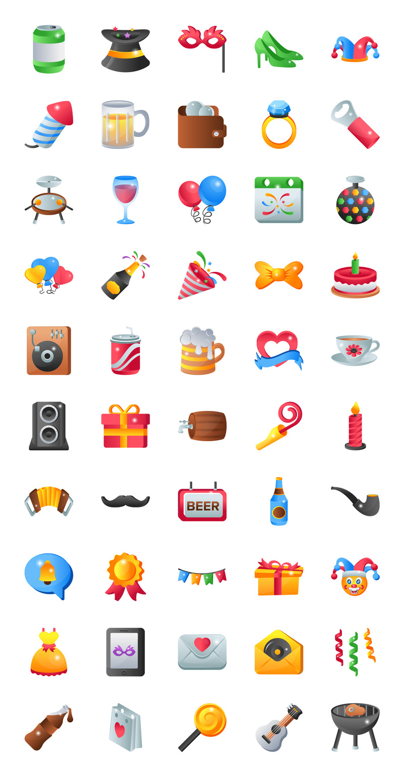 50 Party Icons - Flat Vectors - Features Image 1
