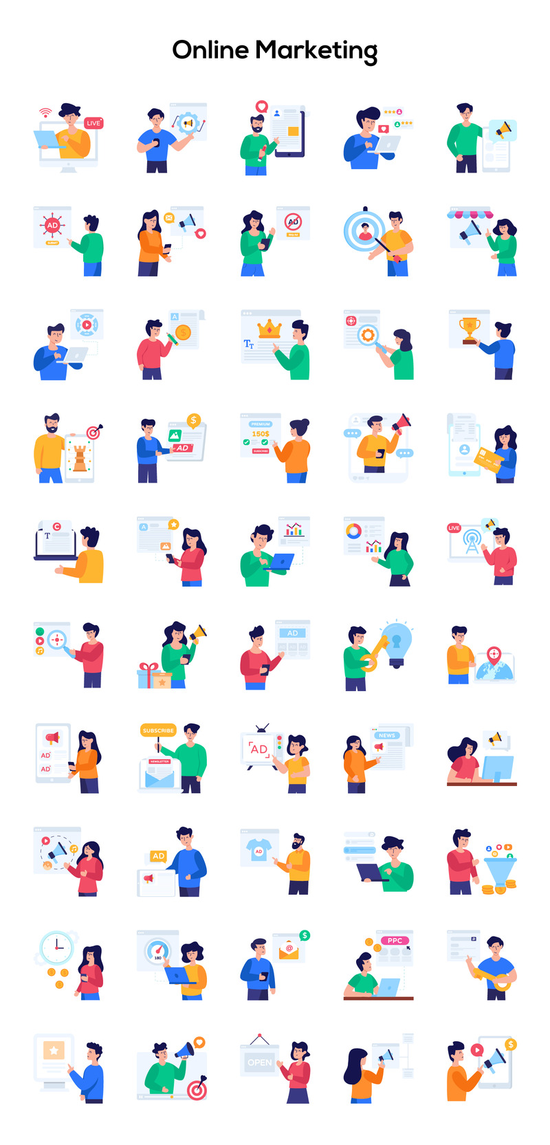 190 Flat Character-Based Icons - Features Image 3
