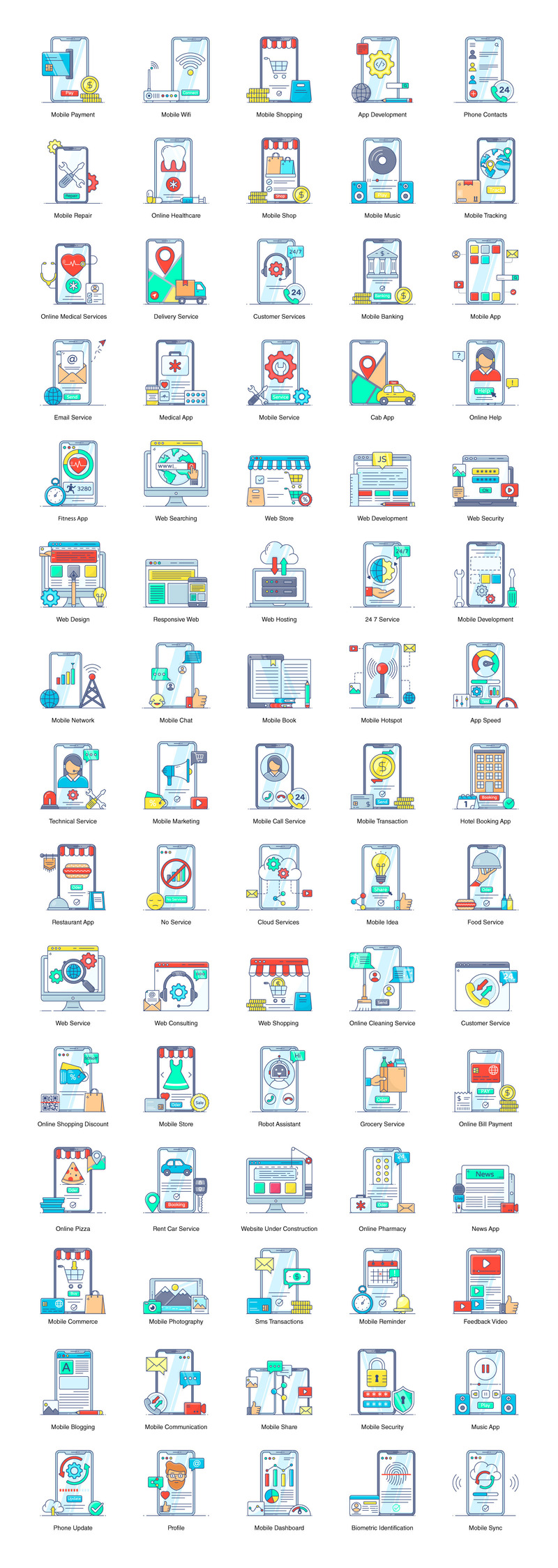 Iconos planos de servicios web y móviles - Características Imagen 1