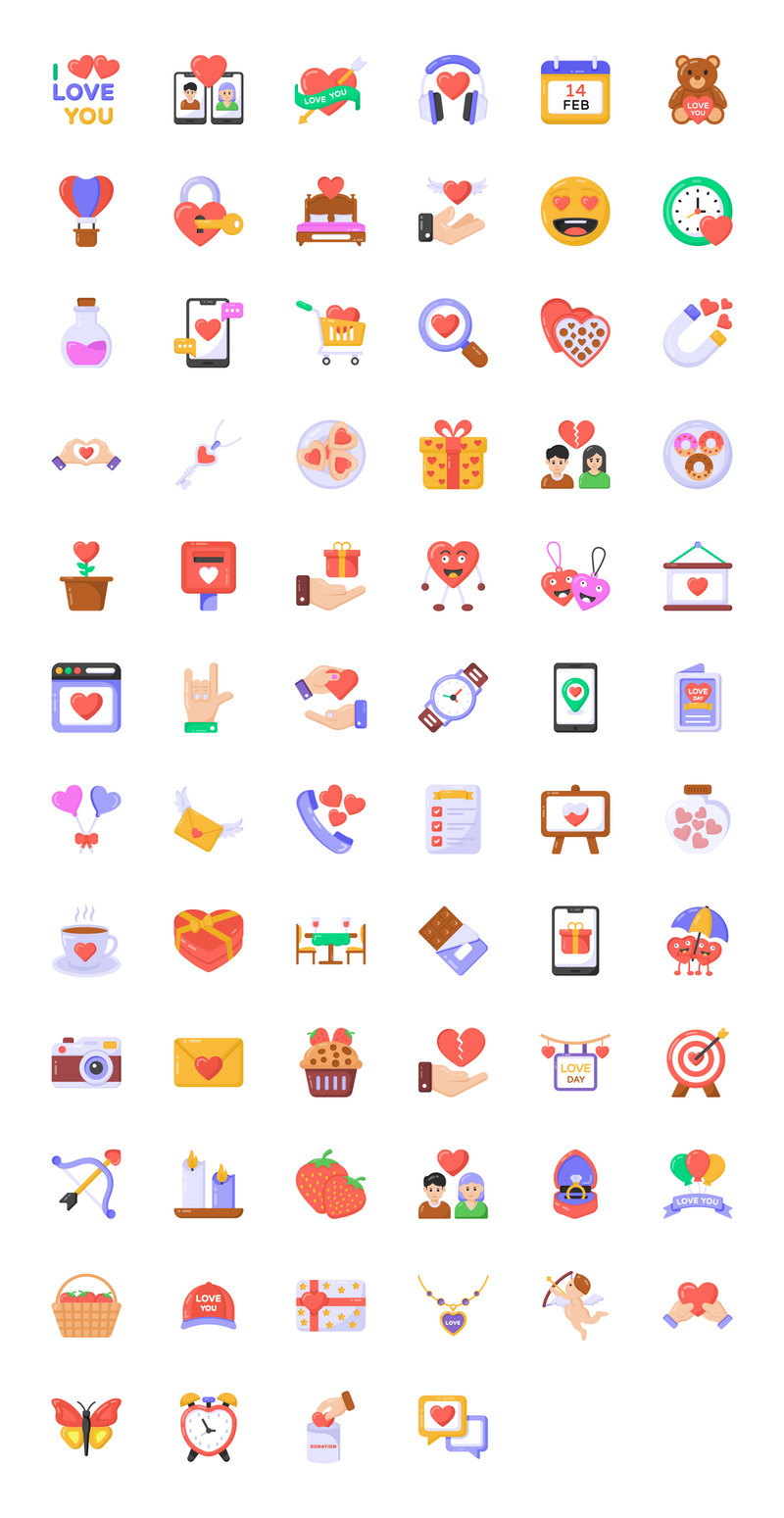 70 icônes plates de la Saint-Valentin - Caractéristiques de l’image 1
