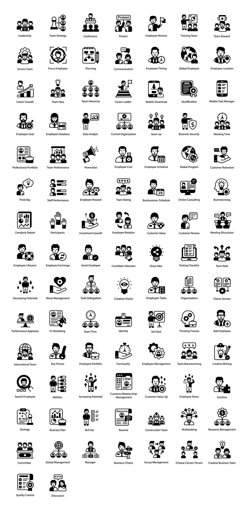 100 Team Management solida ikoner - Features Image 1