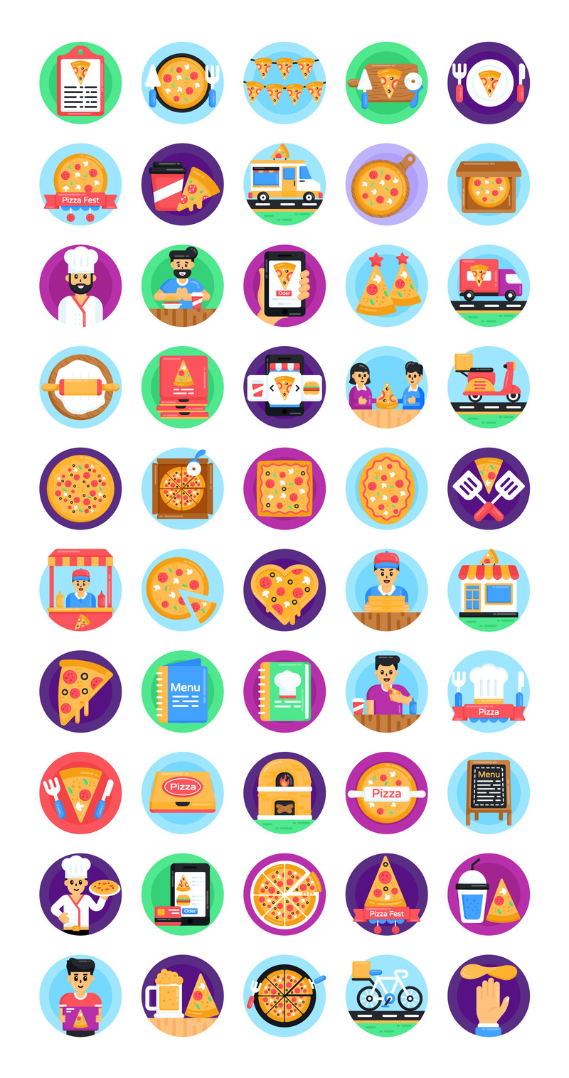 Iconos de pizza - Vector de festivales de pizza 50 - Características Imagen 1