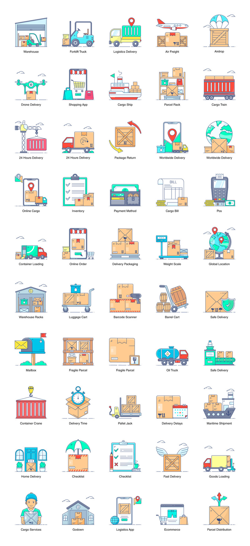 50 иконок линии логистических услуг - Features Image 1