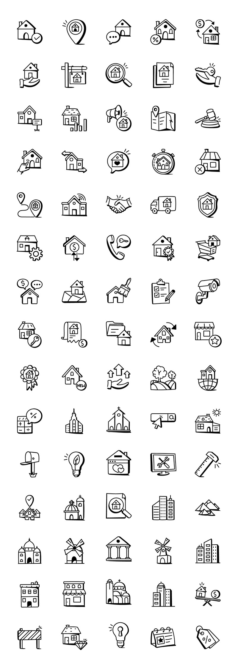 Пакет из 150 иконок Doodle Real Estate - Features Image 1