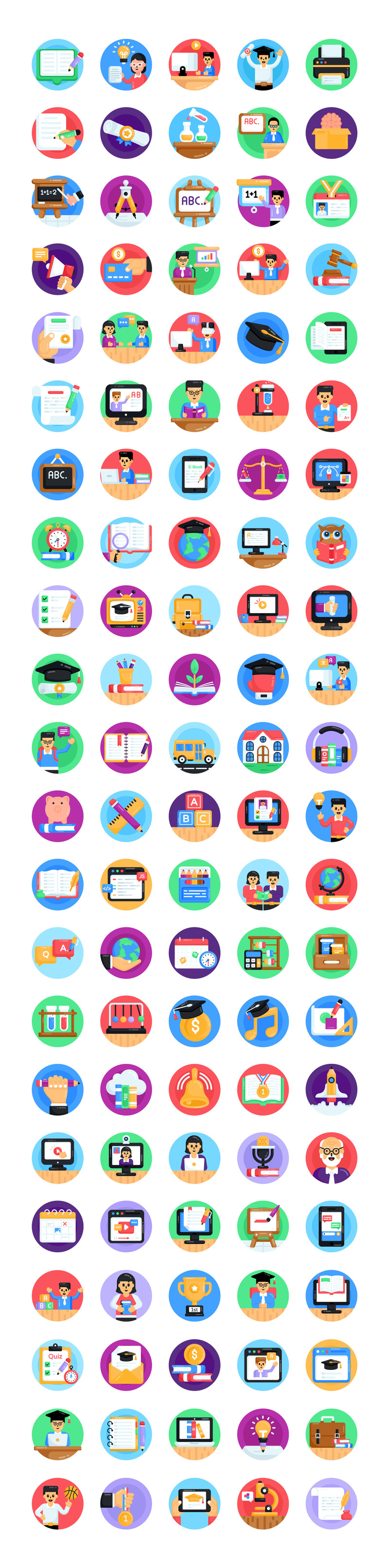 Flat Education Icons - 110 Vector Icons - Features Image 1