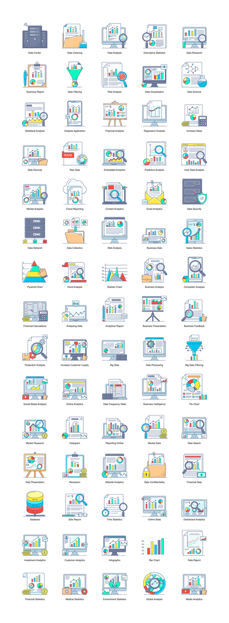 Dataanalys och statistik platta ikoner - Features Image 1
