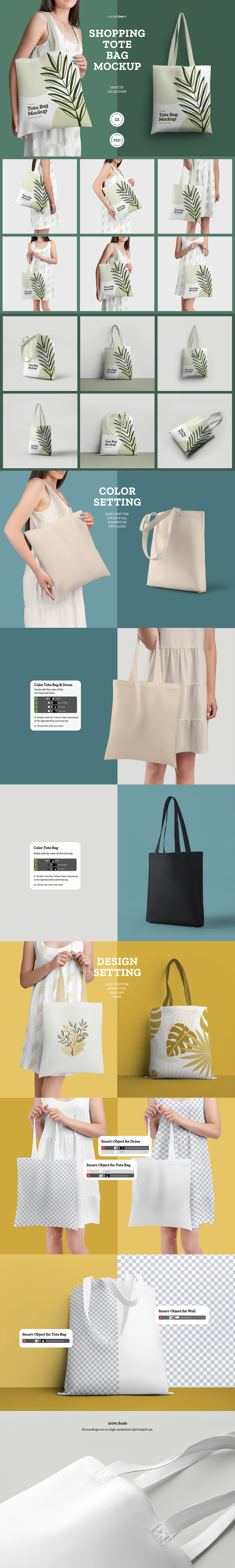 12 Shopping Tote Bag Mockups - Features Image 1