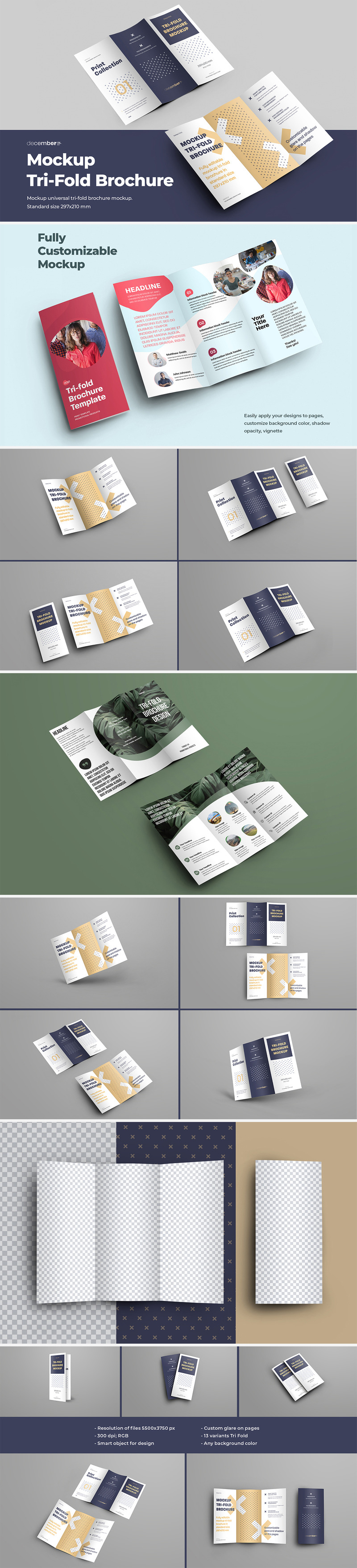 13 Mockups Leafleat DL Trifold Brožura pro prezentaci designu - Features Image 1