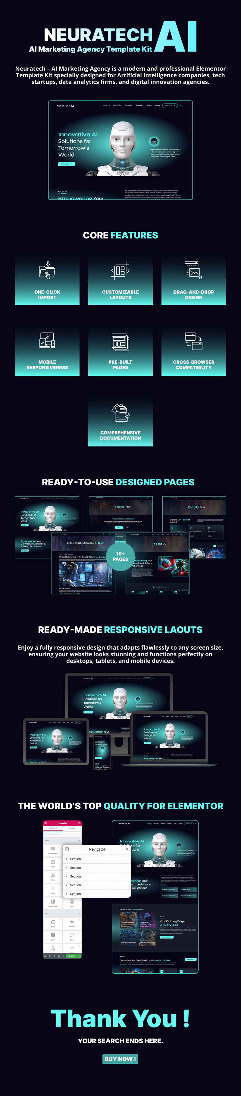 Neuratech – AI Marketing Agency WordPress Elementor Template Kit - Features Image 1