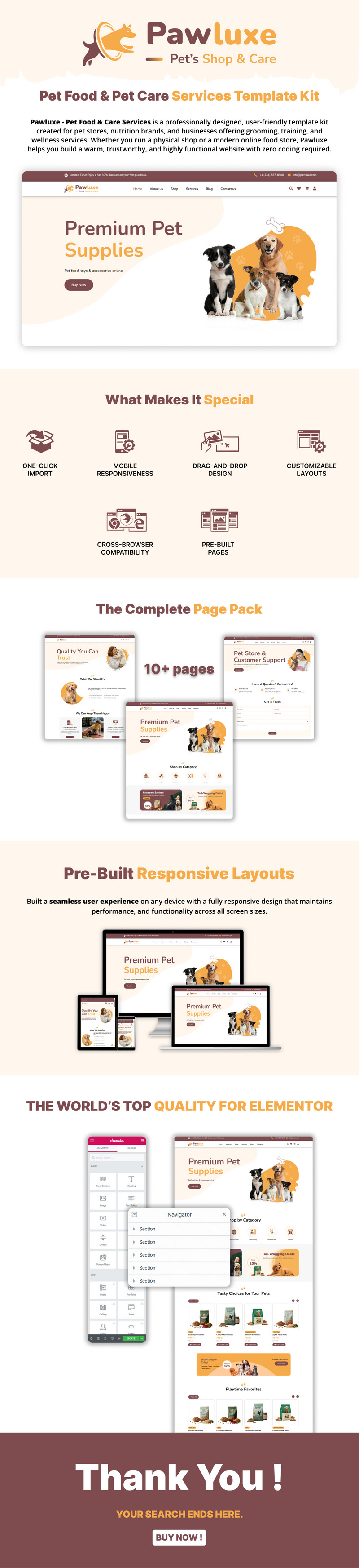 Pawluxe – Pet Food Store & Animal Care Elementor Template Kit - Features Image 1