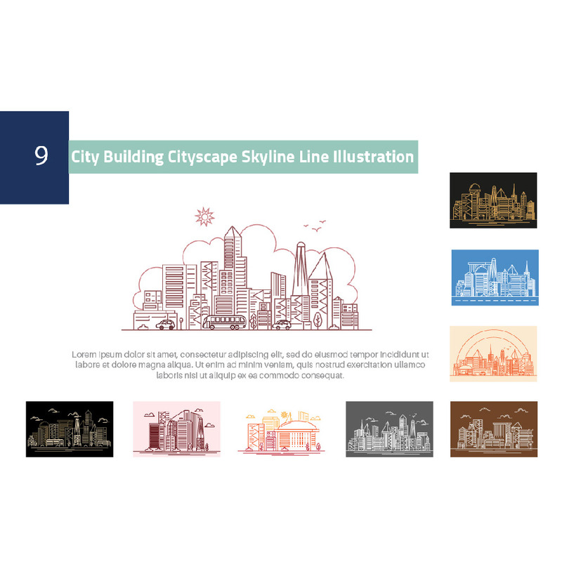 9 Stadsbyggnad Stadsbild Skyline Line Illustration - Features Image 1