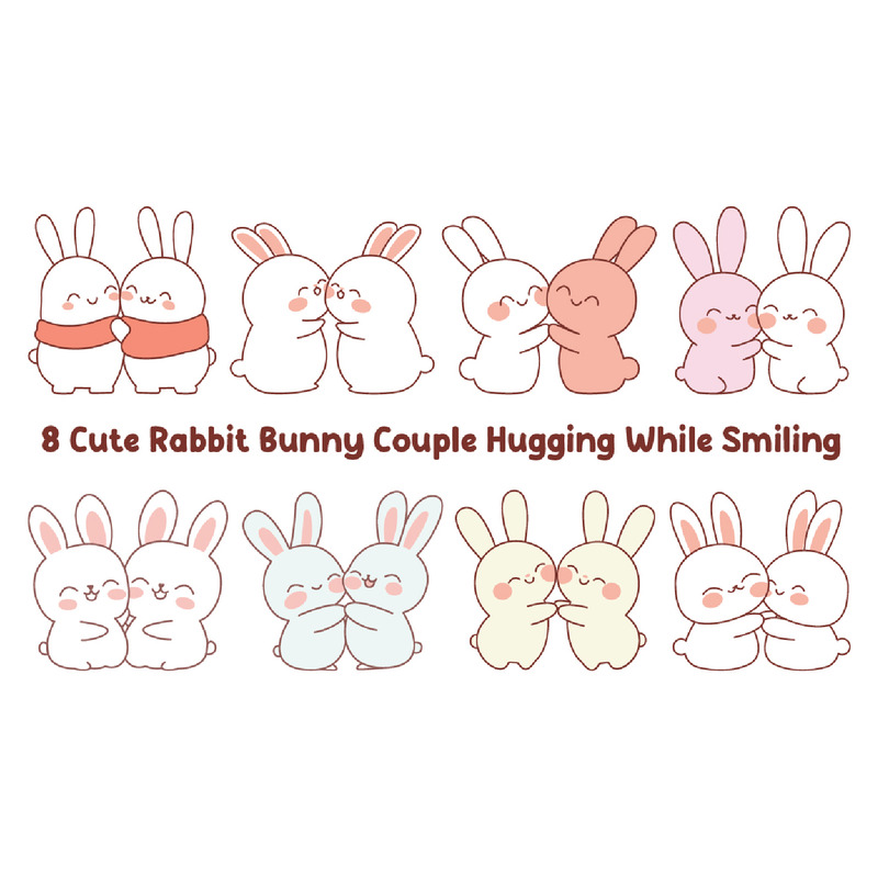 8 Cute Rabbit Bunny Couple Character Hugging While Smiling - Features Image 1