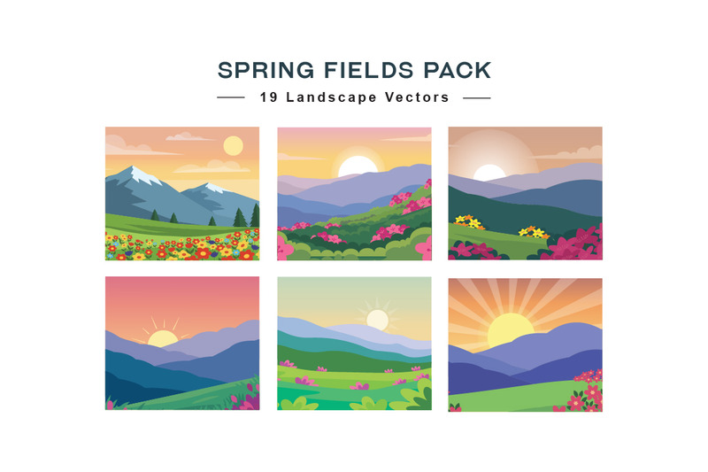 19 Spring Fields Landscape Vector Pack - Features Image 1