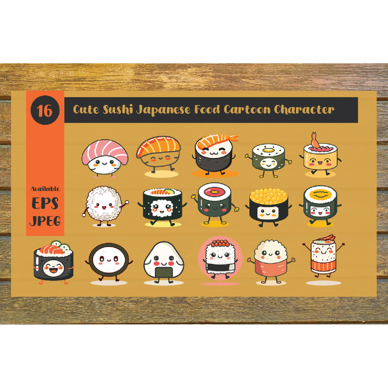 16 Cute Sushi Japanese Food Cartoon Character - Features Image 1
