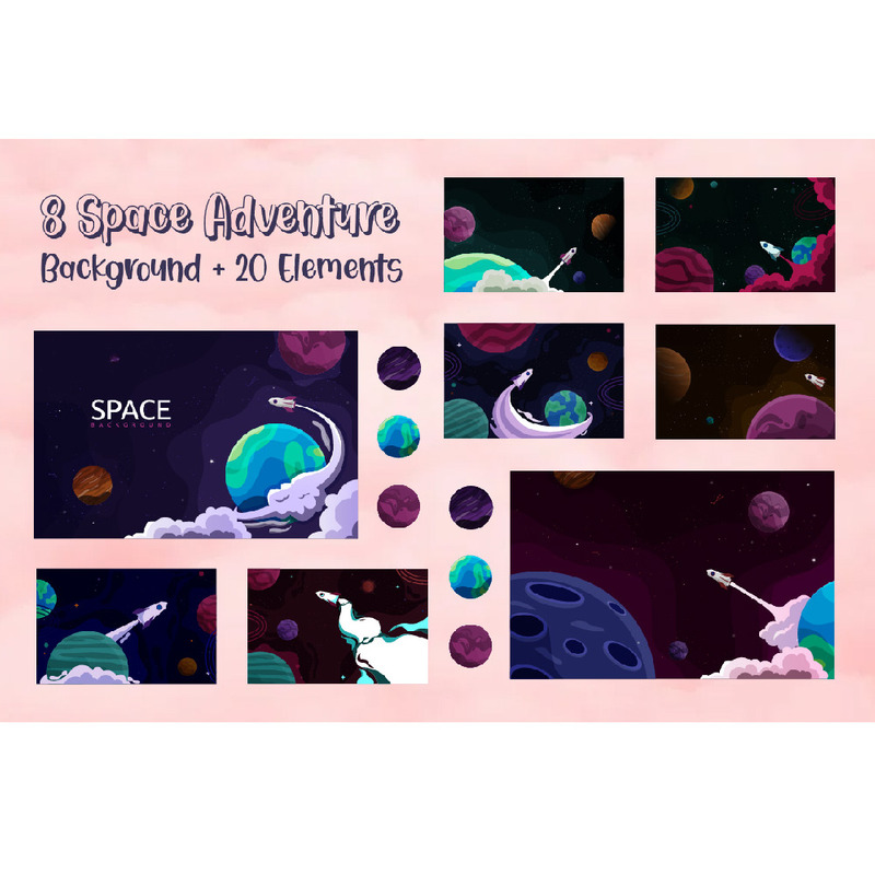 8 Space Adventure Background + 20 Elements - Features Image 1