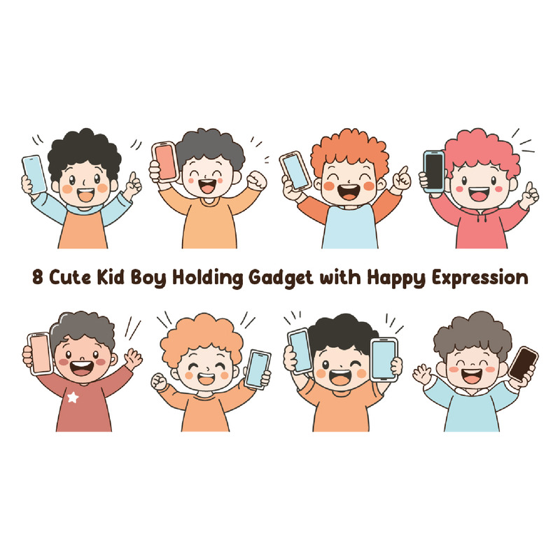 8 Söt Kid Boy Holding Gadget med glada uttryck - Features Image 1