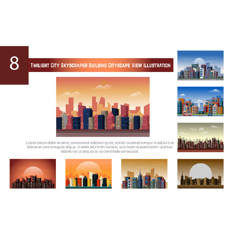 8 Twilight City Gratte-ciel Bâtiment Vue Paysage Urbain Illustration - Caractéristiques de l’image 1