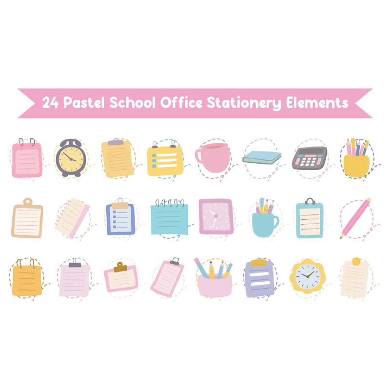 24 Pastell School Office Stationery Elements - Features Image 1