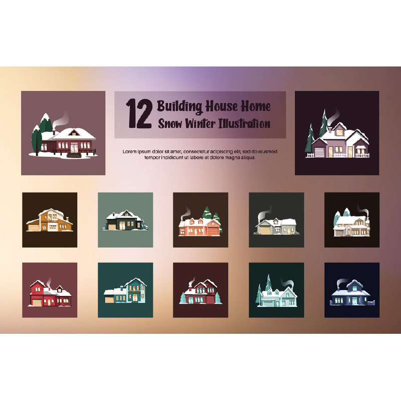 12 Gebäude Haus Haus Schnee Winter Illustration - Eigenschaften Bild 1