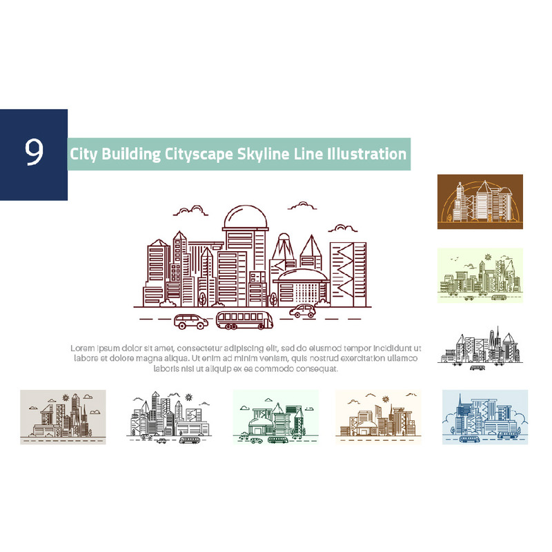 9 Stadsbyggnad Stadsbild Skyline Line Illustration 2 - Features Image 1