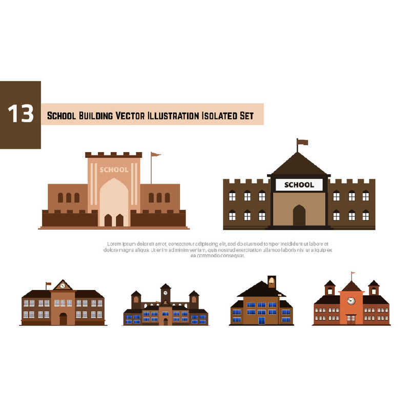 13 skolbyggnad vektor illustration isolerade uppsättning - Features Image 1