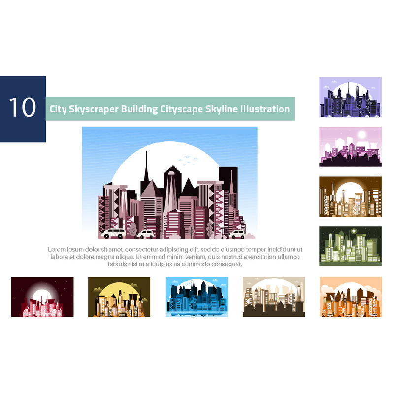 10 Stad Skyskrapa Byggnad Stadsbild Skyline Illustration 03 - Features Image 1