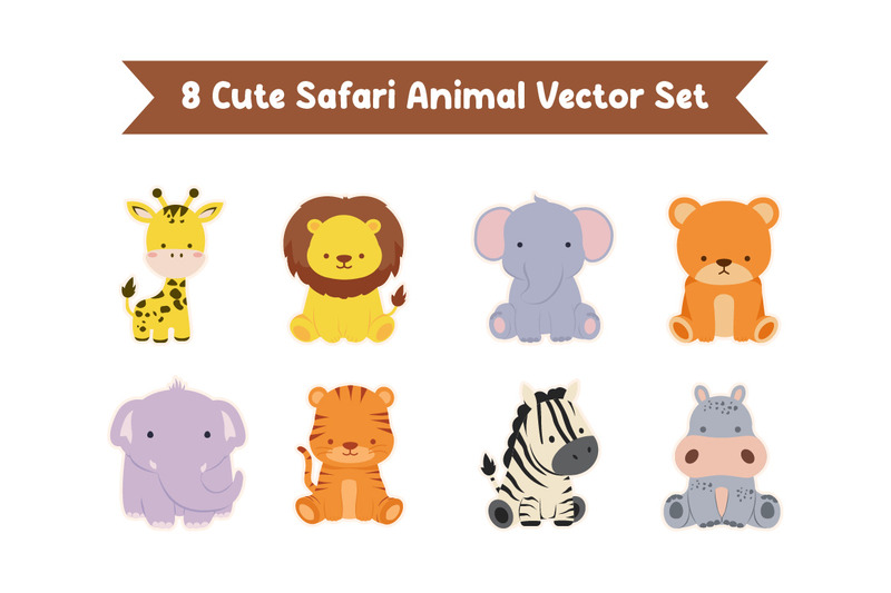 8 söta safari djur vektoruppsättning - Features Image 1