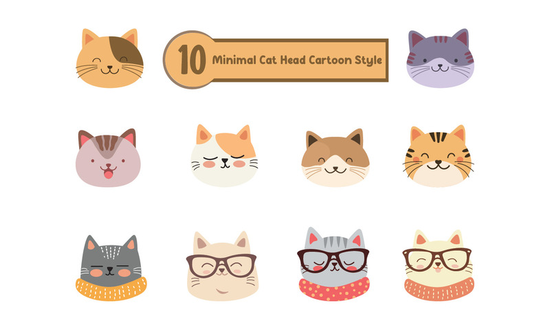 10 Minimal Cat Head Cartoon Style - Features Image 1