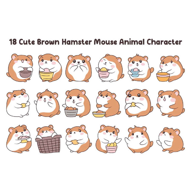 18 simpatici personaggi animali tipo topo criceto marrone - Caratteristiche Immagine 1