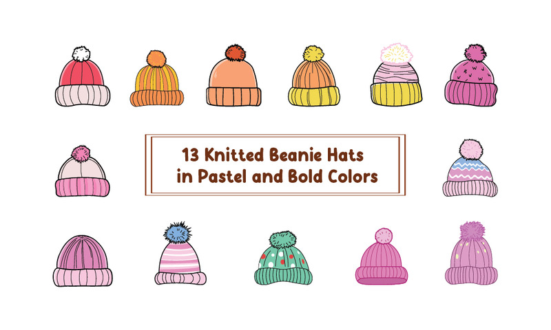 13 Knitted Beanie Hats in Pastel and Bold Colors - Features Image 1