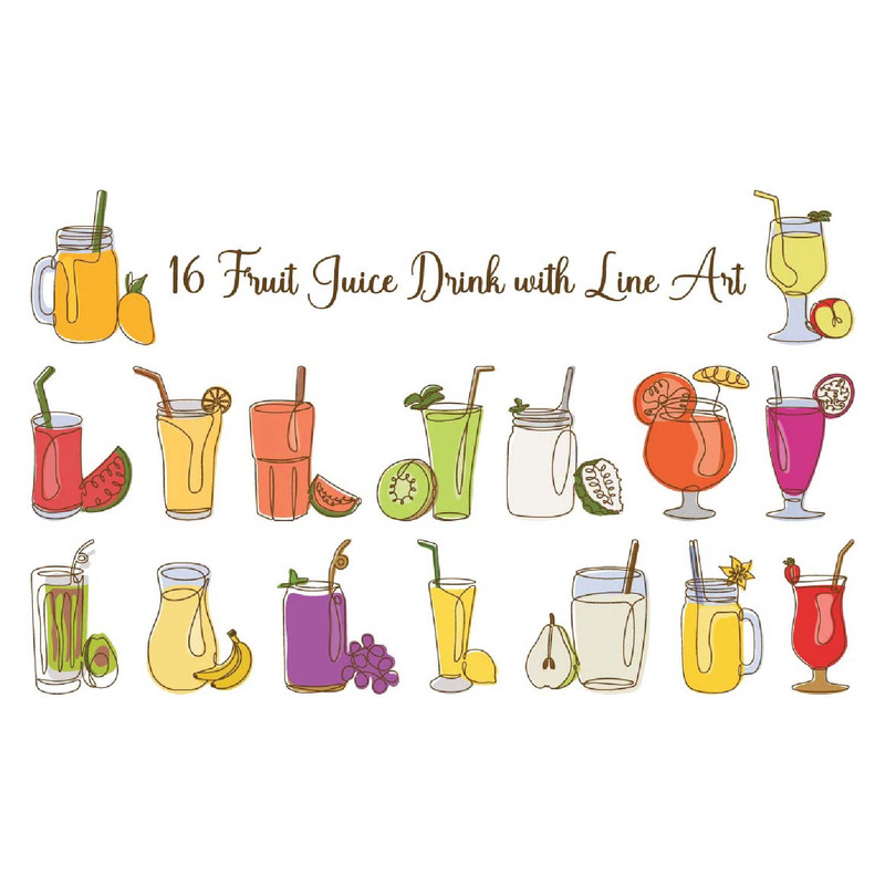 16 Succhi di frutta con disegno al tratto - Caratteristiche Immagine 1