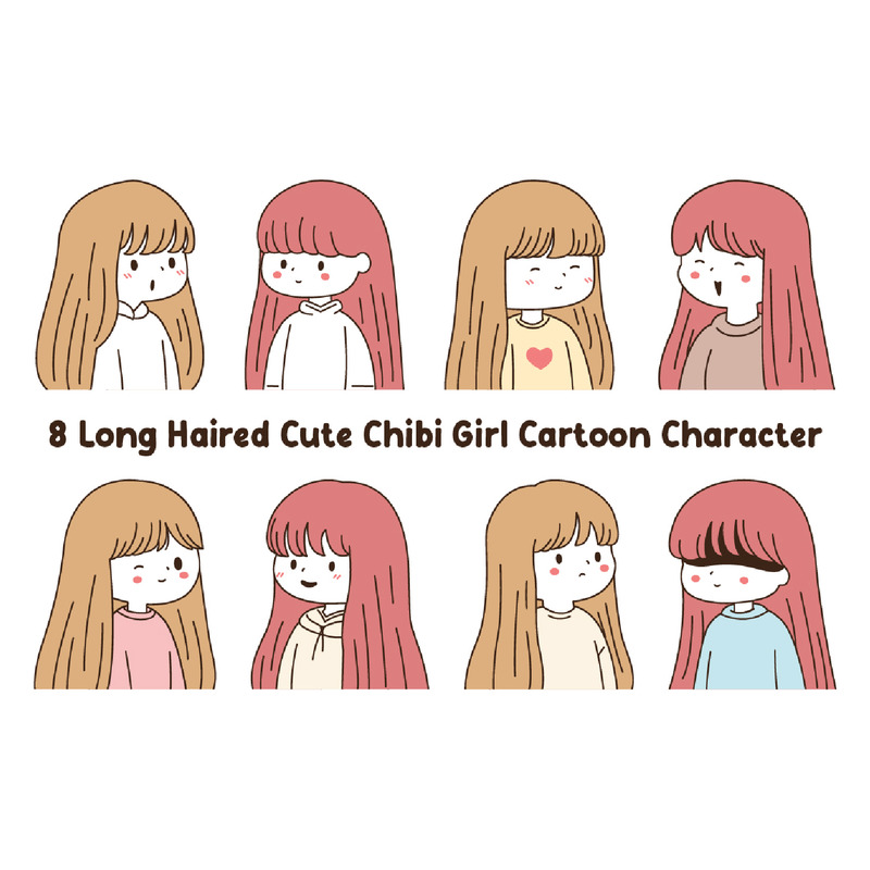 8 personajes de dibujos animados de chicas chibi lindas de pelo largo - Características Imagen 1