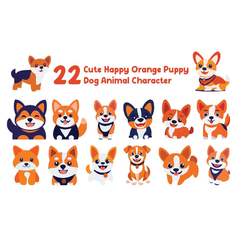 22 personnages d'animaux mignons et joyeux de chiot orange - Caractéristiques de l’image 1