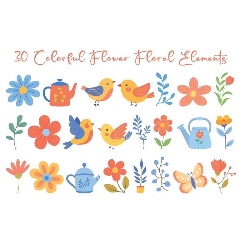30 farbenfrohe Blumenelemente - Eigenschaften Bild 1