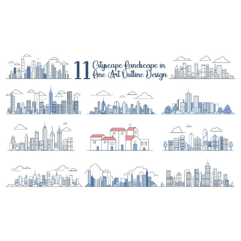 11 Stadslandskap i linjekonstkonturdesign - Features Image 1