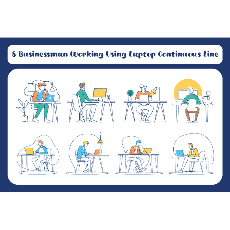 8 Geschäftsmann arbeitet mit Laptop kontinuierliche Linie - Eigenschaften Bild 1