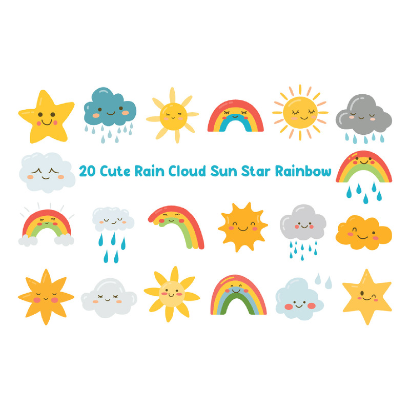 20 Söt Regn Moln Sol Stjärna Regnbåge - Features Image 1