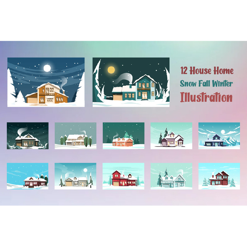 12 House Home  Snow Fall Winter Illustration - Eigenschaften Bild 1