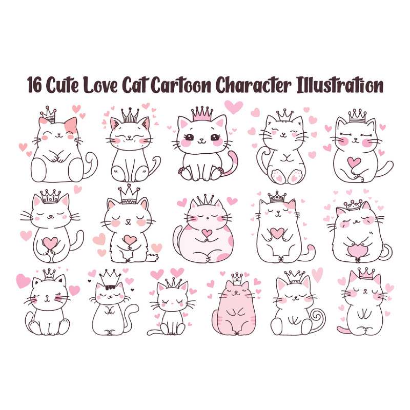 16 ilustração de personagem de desenho animado de gato fofo - Features Image 1