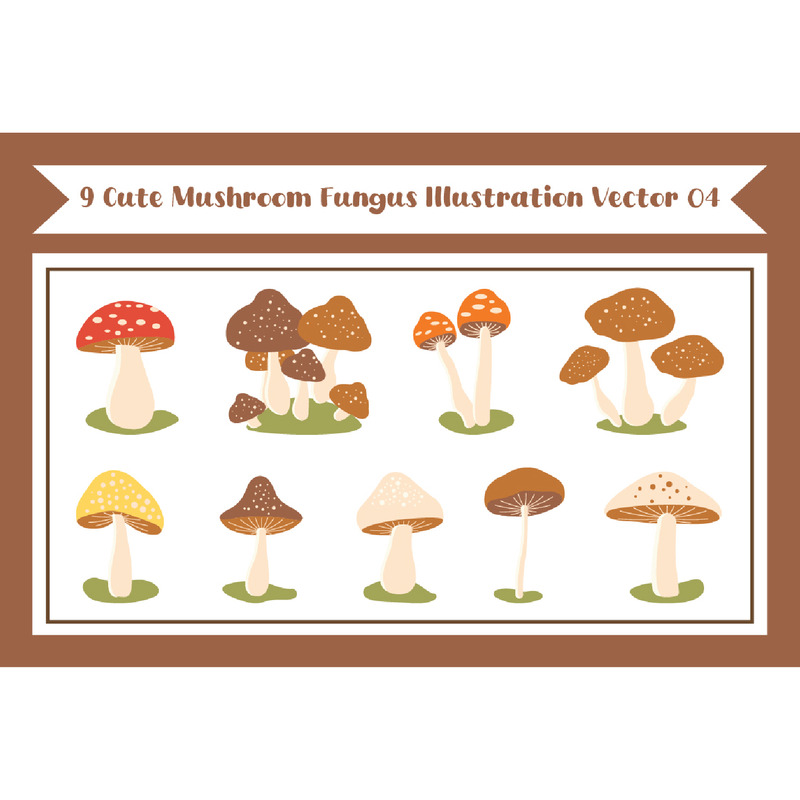 9 süße Pilz Pilz Illustration Vektor 04 - Eigenschaften Bild 1