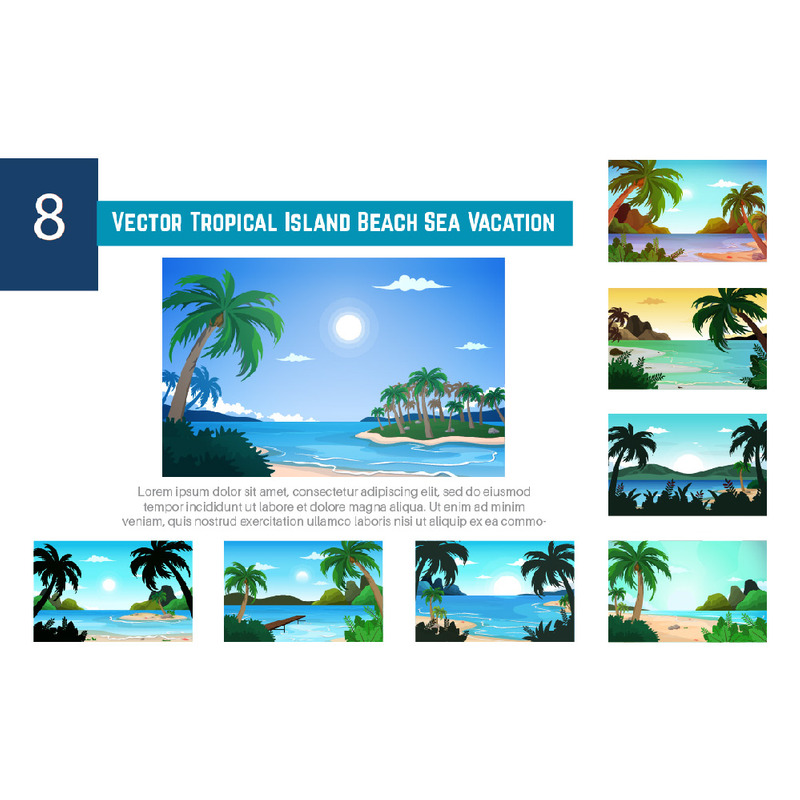 8 Vector Tropical Island Beach Sea Vacation - Caractéristiques de l’image 1