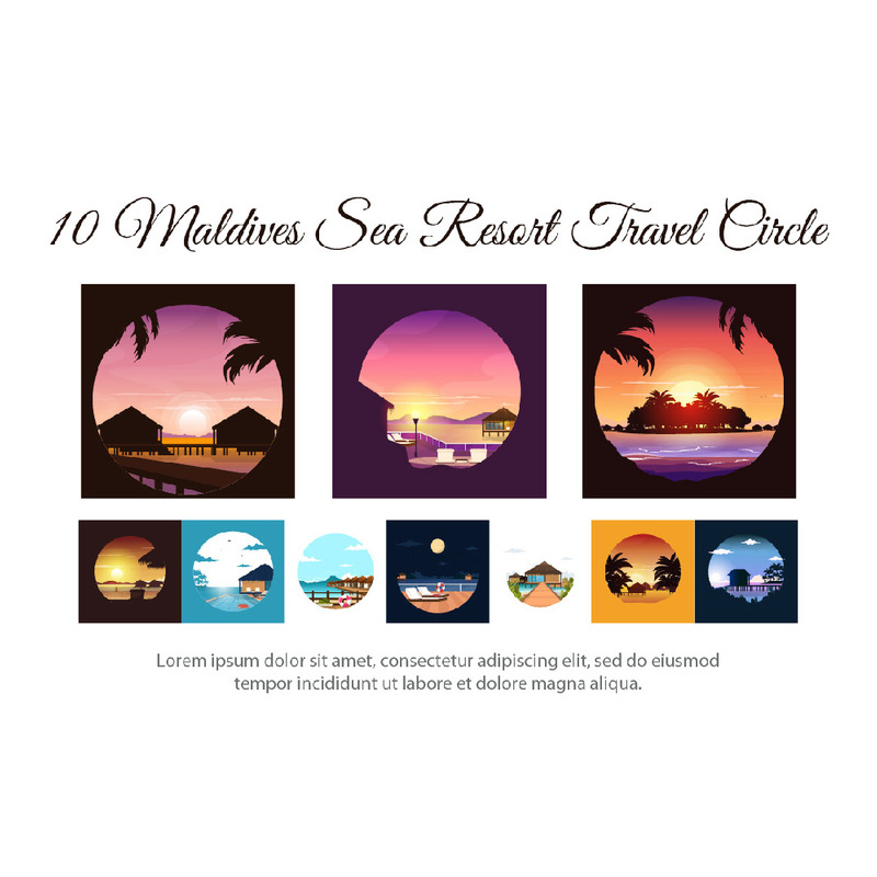 10 Illustrazione del cerchio di viaggio della località balneare delle Maldive - Caratteristiche Immagine 1