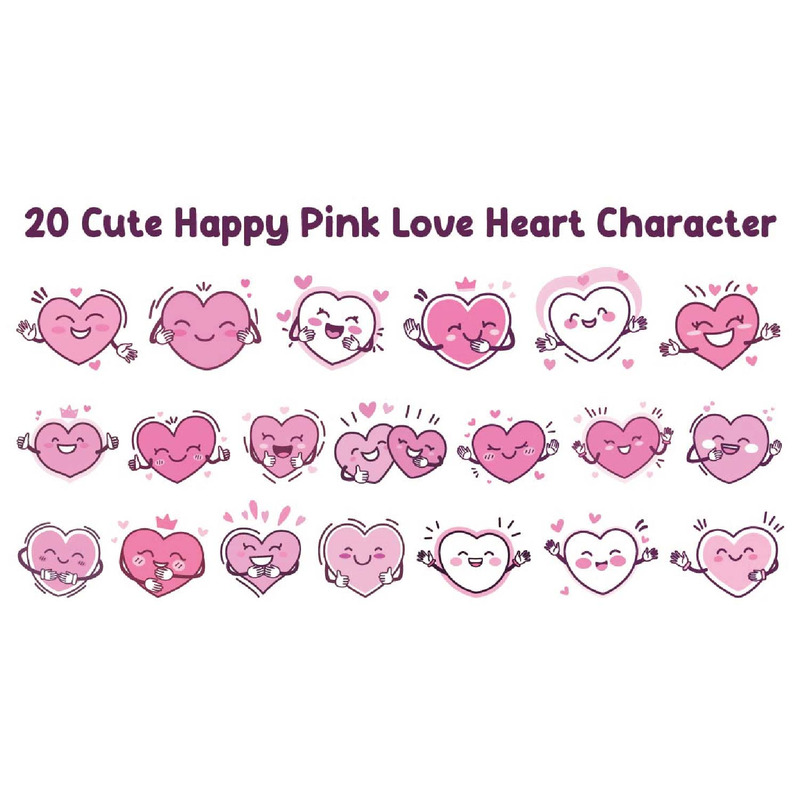 20 Cute Happy Pink Love Heart Character - Features Image 1
