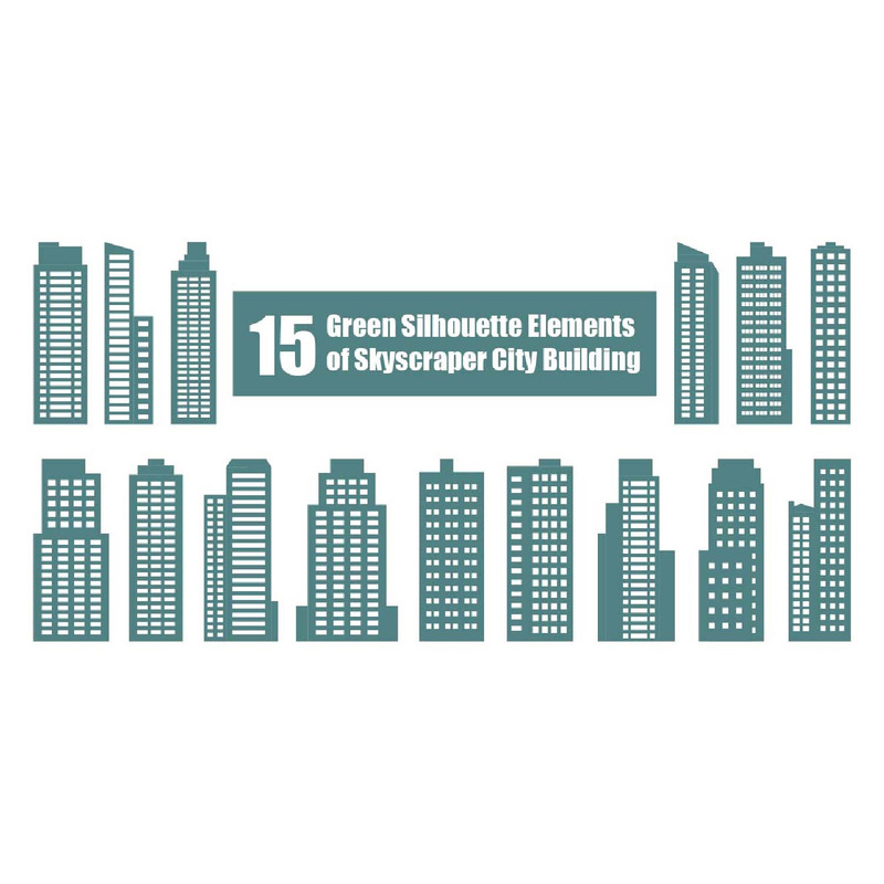 15 éléments de silhouette verte de construction urbaine - Caractéristiques de l’image 1