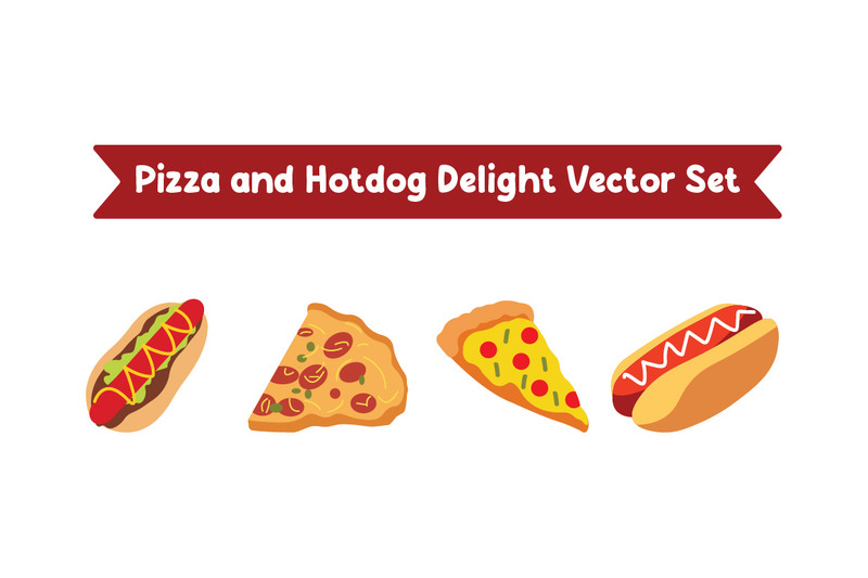 Pizza és hot dog örömére gyorsétterem vektor készlet - Features Image 1